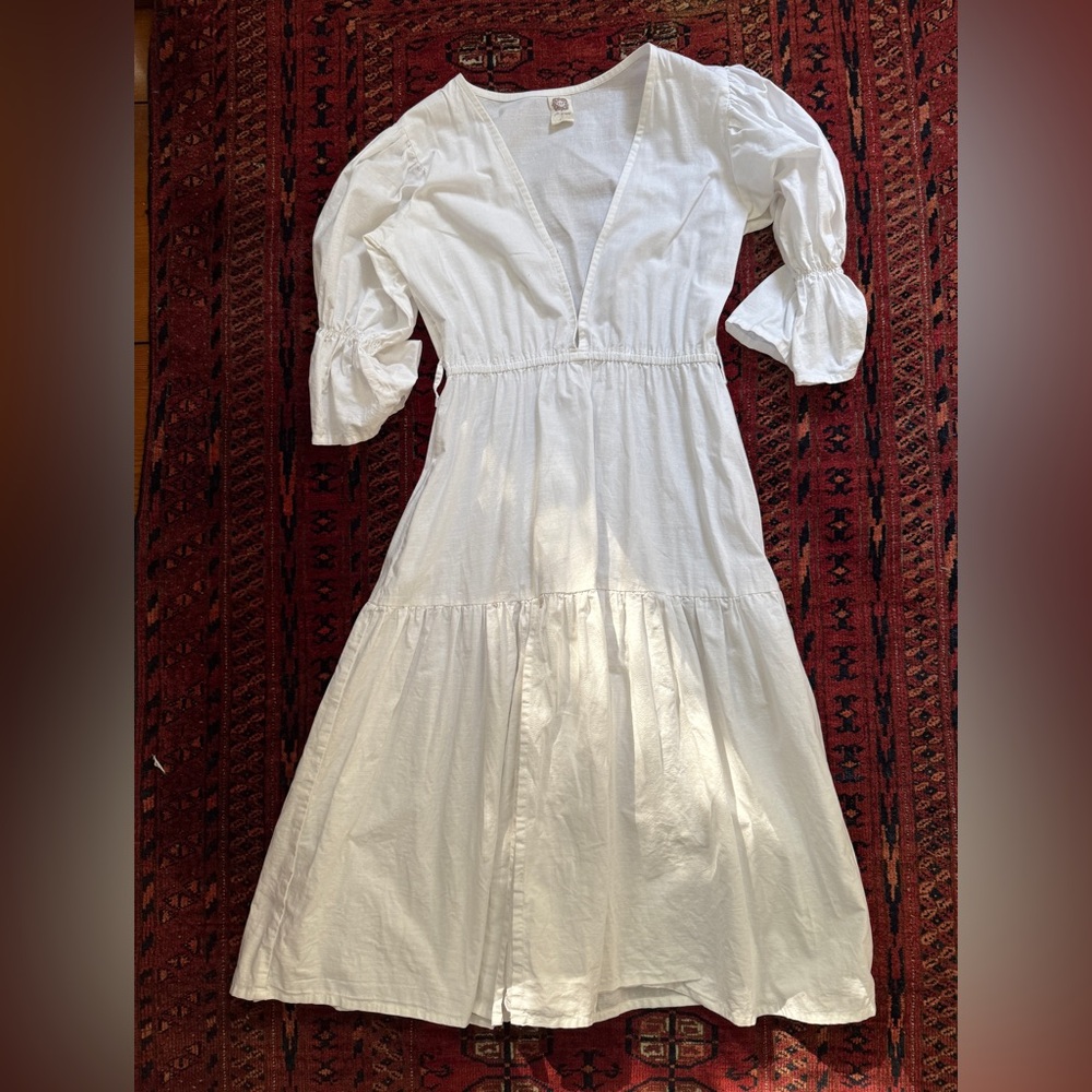 White Linen Tiered Maxi Dress - Picture 1 of 8